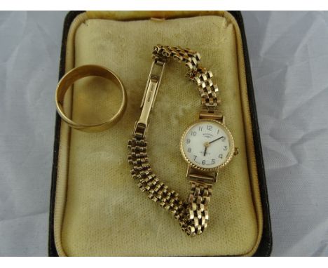 A 9ct ring; together with a 9ct lady's Rotary wristwatch