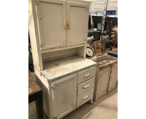 A VINTAGE WHITE PAINTED KITCHEN CABINET 