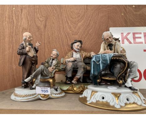 A COLLECTION OF FOUR CERAMIC CAPODIMONTE FIGURINES TO INCLUDE 'THE TRAMP' ETC 