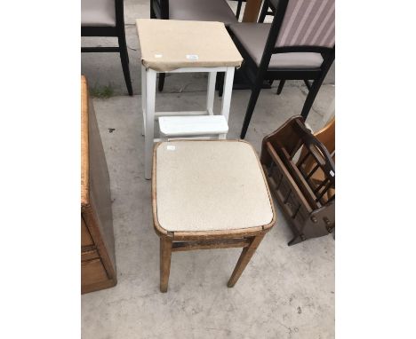 A RETRO KITCHEN STOOL AND A VINTAGE KITCHEN STEP STOOL 