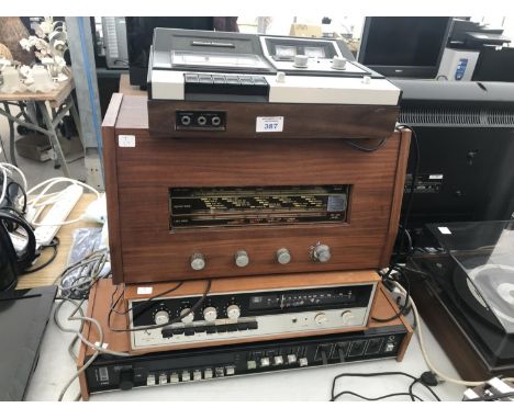 FOUR VINTAGE ITEMS TO INCLUDE A NATIONAL PANASONIC TAPE DECK, A RADIO, ARMSTRONG 525 AND AAMSTRAD 5000 TUNER AMPLIFIER SOLD A