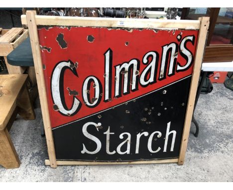A LARGE VINTAGE 'COLMANS STARCH' ENAMEL SIGN IN MODERN BEECH FRAME 