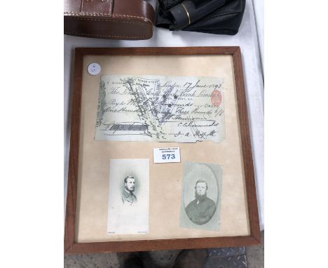 A FRAMED '1898 LONDON CHEQUE' 