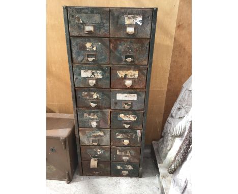 A SIXTEEN DRAWER VINTAGE FILING CABINET 58CM X 35CM X 145CM HIGH 