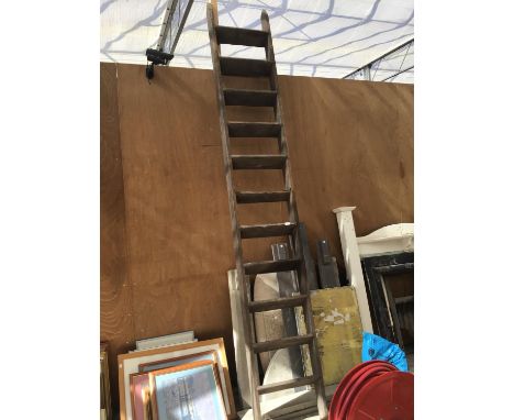 A VINTAGE ELEVEN RUNG WOODEN LADDER 