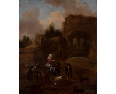 Painter Bamboccianti; 18th century."Camp of ruins with a pastoral scene".Oil on canvas.Measurements: 76 x 62 cm.In this canva