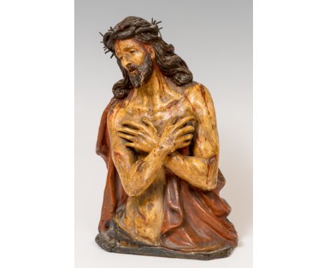 Spanish school; 17th century."Christ on fire".Earthenware.Measurements: 36 x 28 x 12 cm.Round sculpture made of terracotta wi