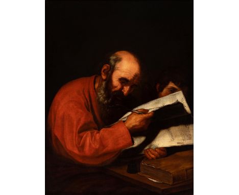 School of JOSÉ DE RIBERA (Xátiva, Valencia, 1591 - Naples, 1652), 17th century."Saint Matthew and the Angel".Oil on canvas. R