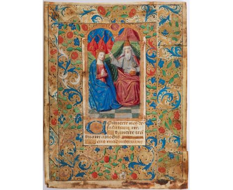 French school; 15th century."The Virgin accepting the will of God the Father".Watercolour on parchment.Presents humidity stai