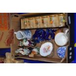 Blue porcelain model horses, Royal Doulton figure of Basil, various other ceramics and glass wares