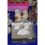 Collection of various Royal commemorative mugs and glass wares plus Golden Anniversary tea cups