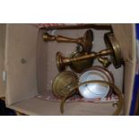 Brass candlesticks and other items