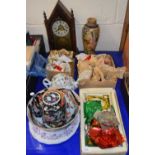 Chinese crackle glaze vase, tea pot, late 19th century mantel clock and other items