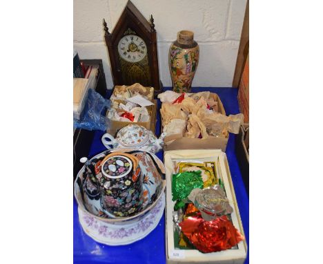Chinese crackle glaze vase, tea pot, late 19th century mantel clock and other items