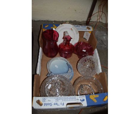 Cranberry glass jugs, further glass ware, Copenhagen dish etc