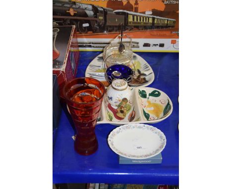 Various ceramics, ruby glass vase etc