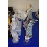 Lladro figurines, glass model swans, Aynsley tea tray etc