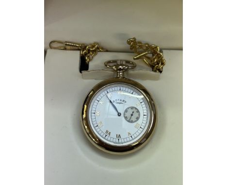 Rotary pocket watch with chain & box 