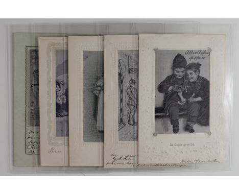 Silks, Woven, Better German, Behut Dich Gott pu 1902, man in top hat with girl green panel, Falsch verstanden sentry and trad