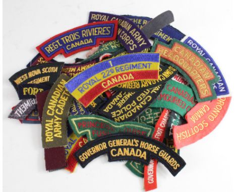 Cloth Badges: Canadian Army WW2 &amp; later embroidered shoulder title badges in excellent condition. (approx 50 Items).