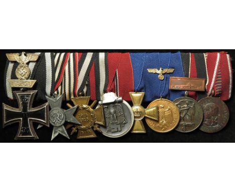 German WW1 &amp; WW2 group mounted as worn - Iron Cross 2nd Class, Clasp to the Iron Cross 2nd Class 1939, Prussian War Aid C