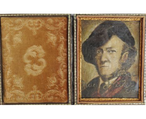 German WW2 interest an oil painting of the famous composer Wagner with inked inscription which includes Eva &amp; Hitler, pro