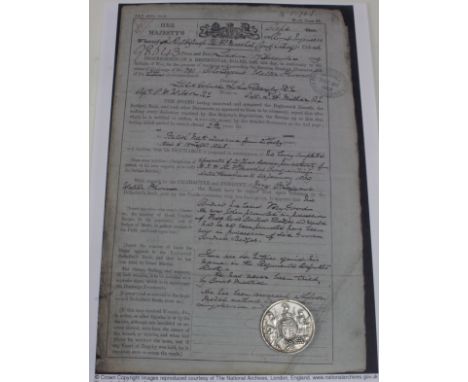 Army LSGC QV Medal (disc only) named to 791 Corpl Waltr Thom Royal Engineers.  With copy service papers, born Glasgow.  Sold 
