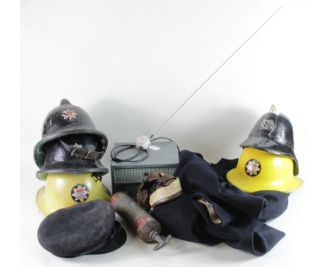 Fire Service items inc London Fire Brigade (LFB) Cromwell "County Style" Helmet, black (early 1970's). A LFB Cromwell "County