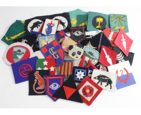 Cloth Formation Sign Badges: British Army WW2 embroidered felt and printed cloth formation sign badges in excellent condition