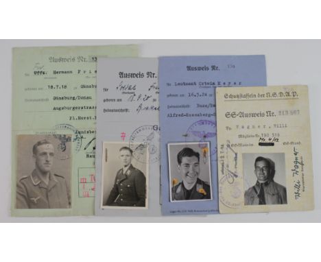 German WW2 Luftwaffe Ausweis all filled out and with photos, 1940 light grey, 1941 light green, 1944 light blue to on officer