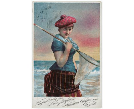 Kimball (U.S.A.) advert card, Scottish Girl with Net, cabinet size card, G - VG, nice item