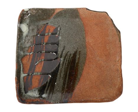 Janet Leach (1918-1997), St Ives Pottery, a stoneware Japanese style slab dish, pottery and personal stamp to base, 24cm sqCo