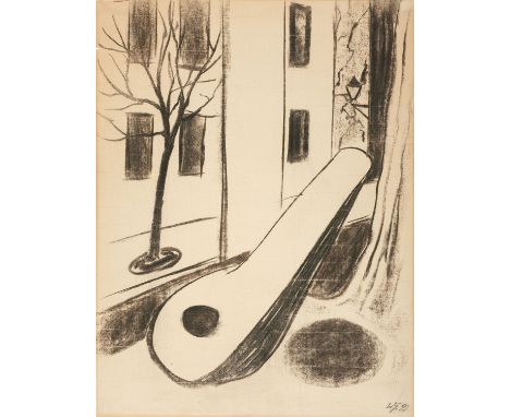 HELDT, WERNER1904 Berlin - 1954 Sant' Angelo/IschiaTitel: Ohne Titel (Straße mit Baum und Gitarre). Datierung: 1950. Technik: