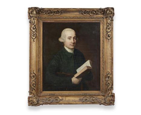 ENGLISH SCHOOL (18TH CENTURY) PORTRAIT OF A GENTLEMAN HOLDING A BOOK Oil on canvas 73 x 61.5cm (28½ x 24 in.)   Condition Rep