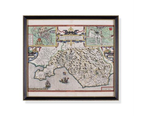 A GROUP OF THREE MAPS INCLUDING:  A John Speede map of Glamorganshyre (sic), published John Sudbury and George Humbell, frame