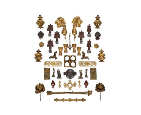 A COLLECTION OF DOMESTIC IRONMONGERY  MOSTLY 19TH/EARLY 20TH CENTURY AND LATER  To include: a pair of pressed brass floral ha