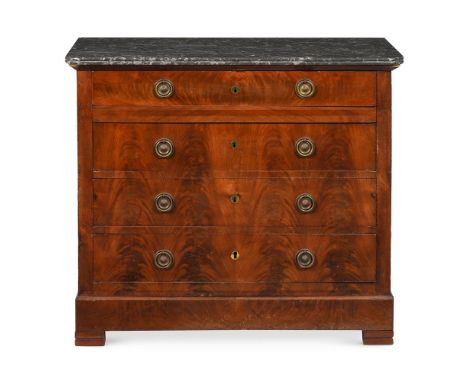 A LOUIS PHILIPPE MAHOGANY AND MARBLE TOP COMMODE CIRCA 1840 85cm high, 98cm wide, 44cm deep  
