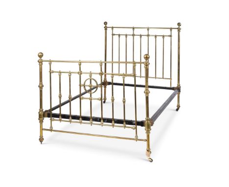 A VICTORIAN BRASS BEDSTEAD LATE 19TH CENTURY Of tubular brass form with ceramic castors 150cm high, 141cm wide, 205cm long ov