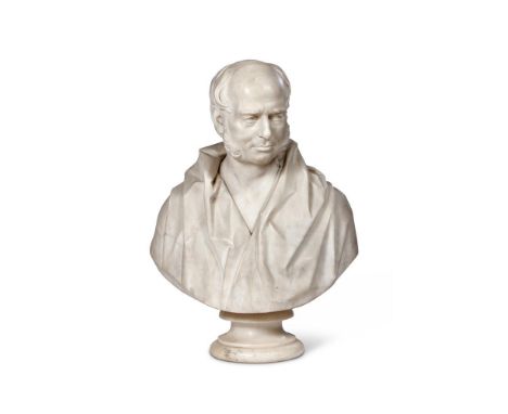 PETER HOLLINS (1800-1886) A CARVED MARBLE BUST OF WILLIAM CONGREVE RUSSELL MP  DATED 1853  Signed to reverse Peter Hollins, S