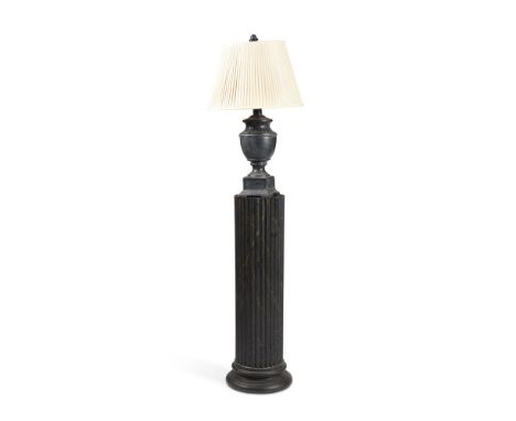 A TIN PEDESTAL PAINTED TO SIMULATE MARBLE  LATE 19TH/EARLY 20TH CENTURY  102cm high, 36cm diameter   Together with an ebonise