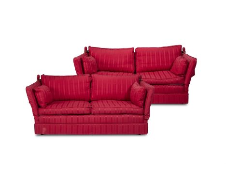 A PAIR OF UPHOLSTERED KNOLE TYPE SOFAS BY PETER GUILD LTD, LATE 20TH CENTURY With makers label to the seat  each 89cm high, 1