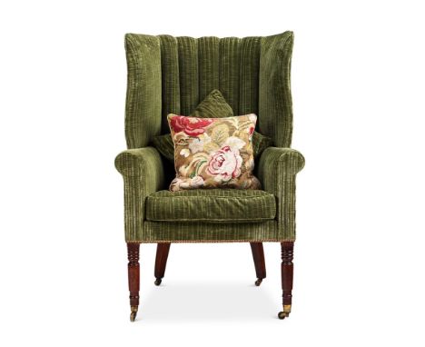 A MAHOGANY AND UPHOLSTERED 'BARREL' BACK ARMCHAIR CIRCA 1820 AND LATER 119cm high, 79cm wide, 72cm deep    Condition Report: 