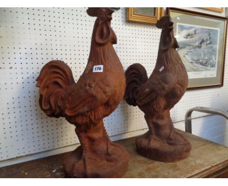 Pr. Of Heavy Cast Iron Vintage Cockerel figures 55cm tall          