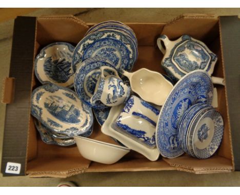 Box of assorted Blue & White pottery inc. Spode, Yuan etc.         