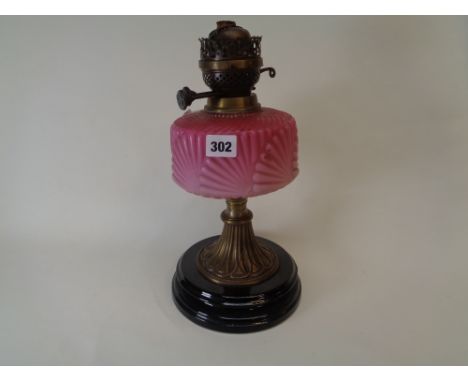 Victorian Pink Opaque glass reservoir Oil lamp             