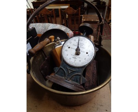 Vintage Brass Jam Pan, Salter Family Scales and assorted Bygones          