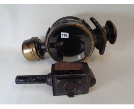 19thC Red Eye Carriage lamp and a Large Round Brass Carriage head lamp       