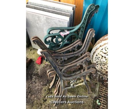 FOUR PAIRS OF CAST IRON BENCH ENDS