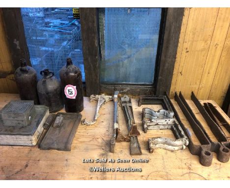 JOB LOT OF CAST IRON AND VINTAGE BOTTLES