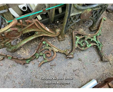 COMPONENTS OF A VICTORIAN CAST IRON BENCH INC. LEGS AND ENDS WITH LION MOTIF